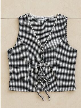 Popular 21 Black & White Gingham Tie Front Crop Top - Size M